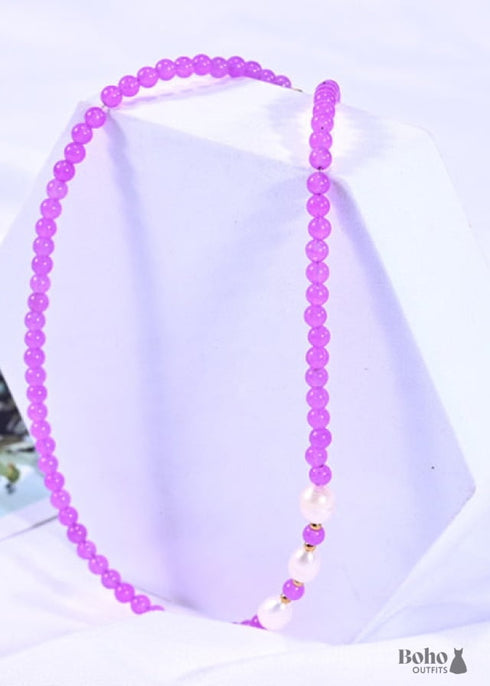 Boho Necklace, Seed Bead Choker, Crystal Pearl